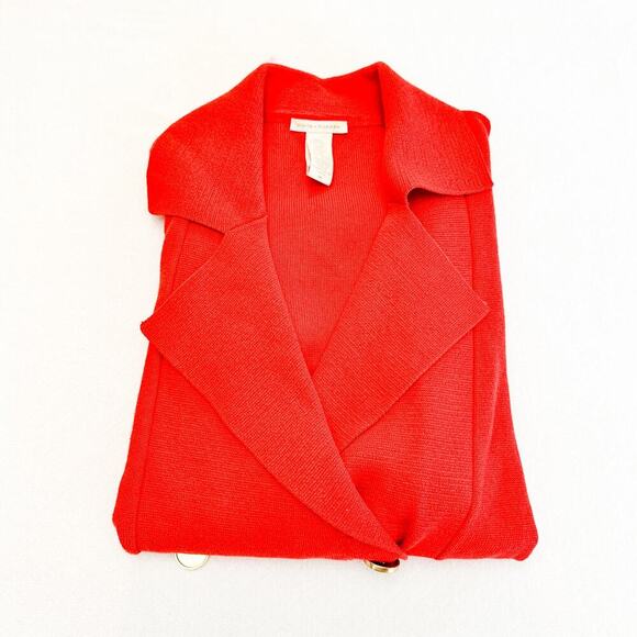 White + Warren Orange Military Style Sweater Cardigan Size Medium - Picture 5 of 5